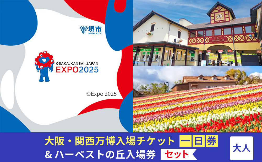 
            【堺市ふるさと納税】大阪・関西万博入場チケット＜一日券／大人＞ + ハーベストの丘入園券
          