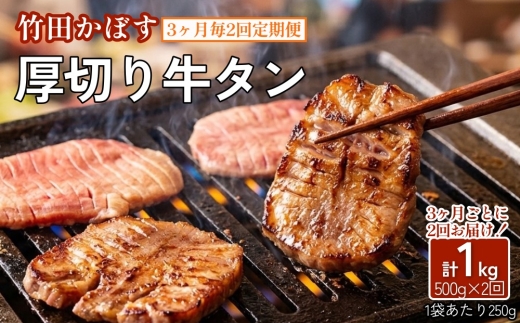 【3ヶ月毎2回定期便】竹田かぼす 厚切り牛タン 250g×2パック （約500g） 小分け