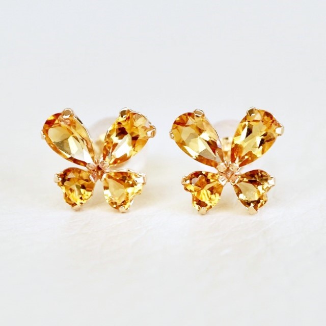 【ジュエリー】K10 イエローゴールド シトリン バタフライ 蝶 ピアス 保証書付 SE-2953