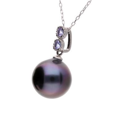 ふるさと納税 神戸市 【水鞠】黒蝶真珠(タヒチパール) タンザナイト K18 ホワイトゴールド ペンダントトップ |  | 01