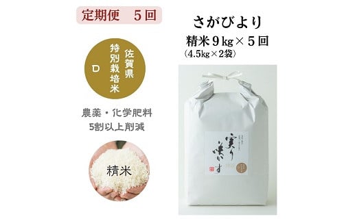 
【定期便5回】「実り咲かす」特別栽培さがびより 精米9kg（計45kg）：B945-003
