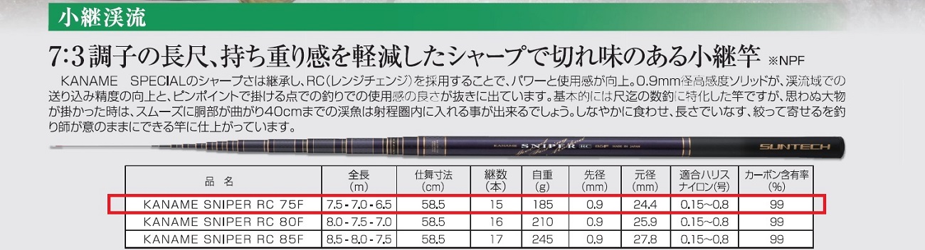 217-1【日本製・渓流竿】 KANAME SNIPER RC 75F