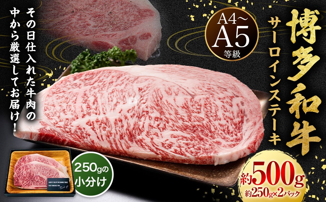 
            【A4・A5】博多和牛 サーロインステーキ 約500g （約250g×2P） 肉 牛肉 牛 和牛 国産牛 福岡県 うきは市 冷凍
          