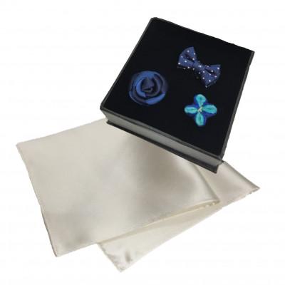 ふるさと納税 泉南市 ●ラペルピン3個(ブルー系)&amp;ポケットチーフセット