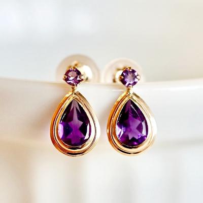 ふるさと納税 甲府市 【ジュエリー】K10 イエローゴールド アメシスト 縁どり ピアス 保証書付 SE-2861 |  | 01