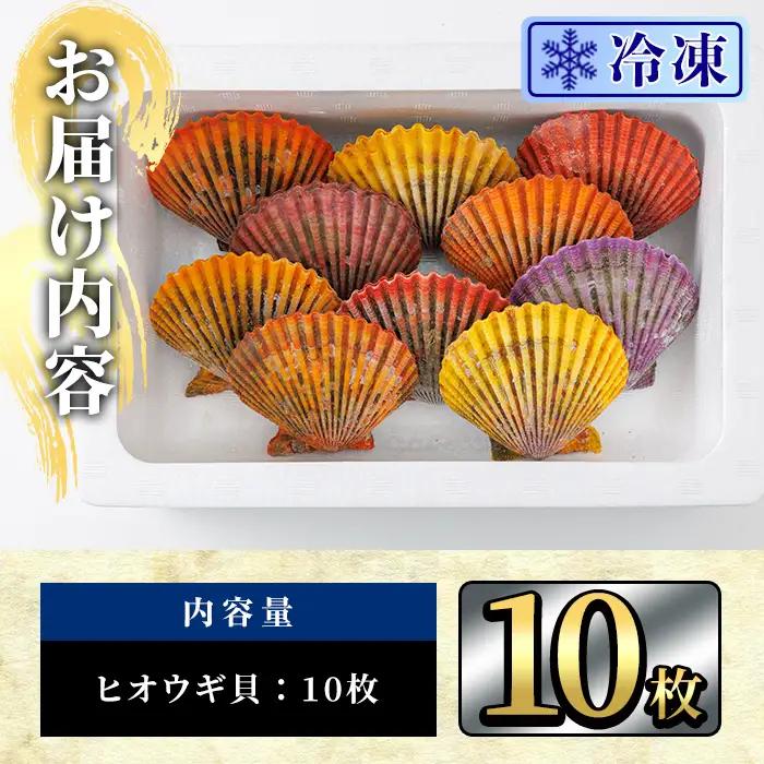 冷凍 ヒオウギ貝 (計10枚) 魚介 貝 ヒオウギ貝 ひおうぎ貝 酒蒸し 網焼き バター焼き バーベキュー 獲れたて 海の直売所 大分県 佐伯市【AS151】【海べ】