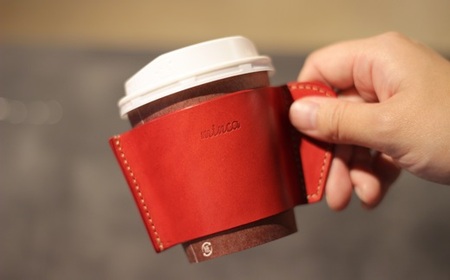 【minca】栃木レザーのカフェグッズ3アイテム5点セット 自宅、オフィス、キャンプシーンでのカフェタイムに/レッド　678