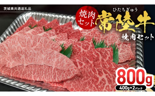 【常陸牛】焼肉セット 800g (400g×2パック） (茨城県共通返礼品) 国産 牛肉 肉 お肉 焼き肉 バーベキュー BBQ カメノコ サンカクバラ ミスジ イチボ ササミ ザブトン シンシン カイノミ ボンジョー タテバラ 三角バラ サイコロステーキ サーロイン リブロース ランプ ウワミスジ ヒレ