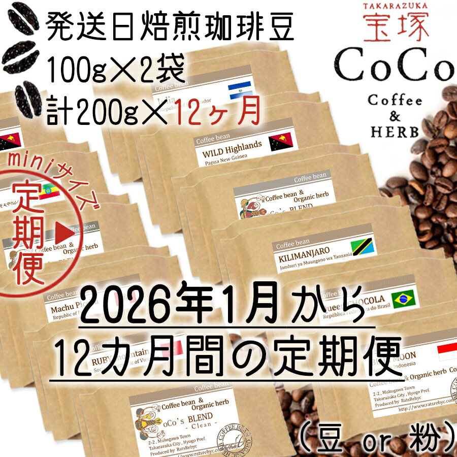 【ふるさと納税】【宝塚】12ヶ月の定期便（当日自家焙煎珈琲豆・全12種）mini【2026年1月配送スタート】