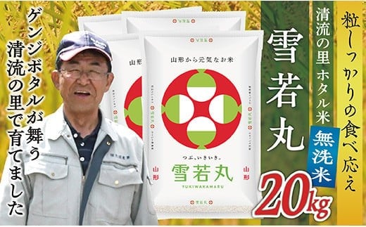 
            令和7年産 【無洗米】最上町産 ホタル米雪若丸20kg(5㎏×4袋)
          