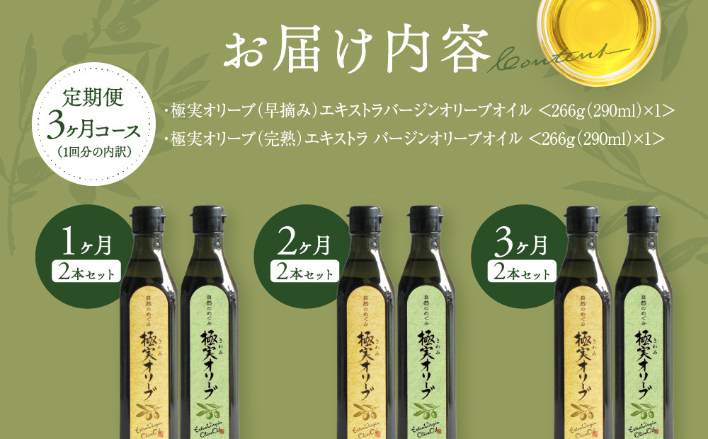 【定期便3ヶ月コース】こだわりのエキストラバージンオリーブオイルセット【SM3-1】