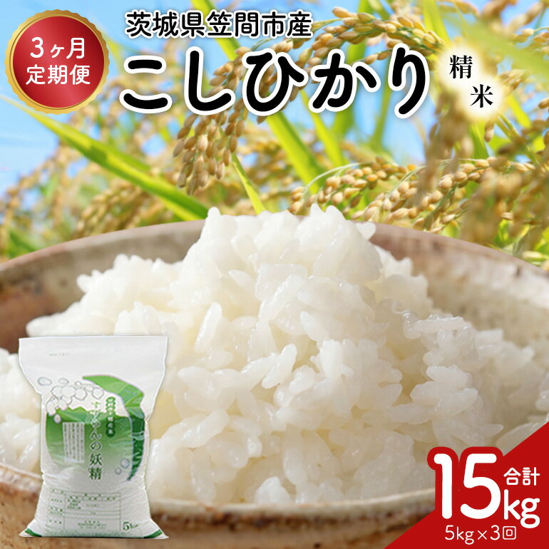 【ふるさと納税】 【3ヶ月定期便】令和7年度 殺虫剤・殺菌剤不使用｜こしひかり（5kg） 合計15kg 定期便 コシヒカリ 米 こしひかり 精米 ブランド米 お米 白米 5kg 国産 贈答 ギフト おにぎり 弁当 R7年産 ごはん おいしい 旨い ふっくら お米 茨城県 笠間市 いばらき
