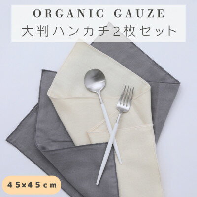 【ふるさと納税】無添加ダブルガーゼを2枚重ねた4重ガーゼ仕様　大判ハンカチ2色セット(生成り×グレー)【1548078】