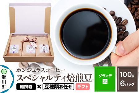 コーヒー豆 自家焙煎 ホンジュラス スペシャルティコーヒー ギフトセット【グランデ】焙煎豆100g×6パック 粗挽き【豆種類お任せ】