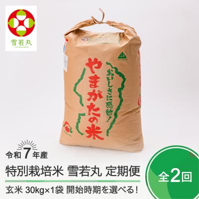 ふるさと納税 大石田町 新米 米 【玄米2回定期便 2月・5月発送】 雪若丸 30kg×2回 令和7年産 山形県
