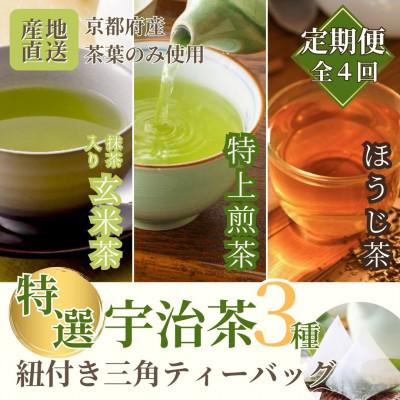 ふるさと納税 宇治田原町 【3ヵ月毎定期便】宇治茶ティーバッグ3種セット(煎茶・ほうじ茶・抹茶入り玄米茶)全4回