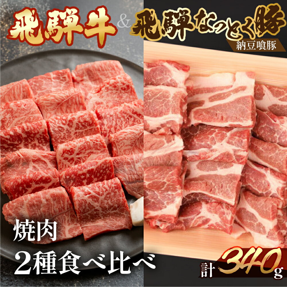 【ふるさと納税】 飛騨牛＆納豆喰豚 焼肉 計340g 化粧箱 　牛もも 170g　豚肩ロース 170g焼肉【冷凍】 牛肉セット 下呂温泉 おすすめ 人気 ブラン豚 肉ギフト 国産 贈答品 すき焼き用 すきやき ギフト 和牛 10000円 1万円