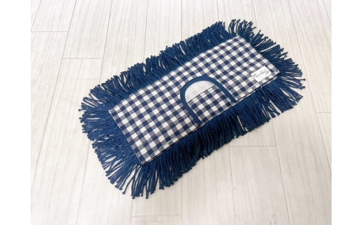 <むろの屋> 木製ハンドル付きデザインフロアモップ ＜ネイビーチェック＞ 【 日用品 掃除 用品 モップ 最高級 マイクロファイバー かわいい おしゃれ デザイン インテリア HYLON ハイロン 】