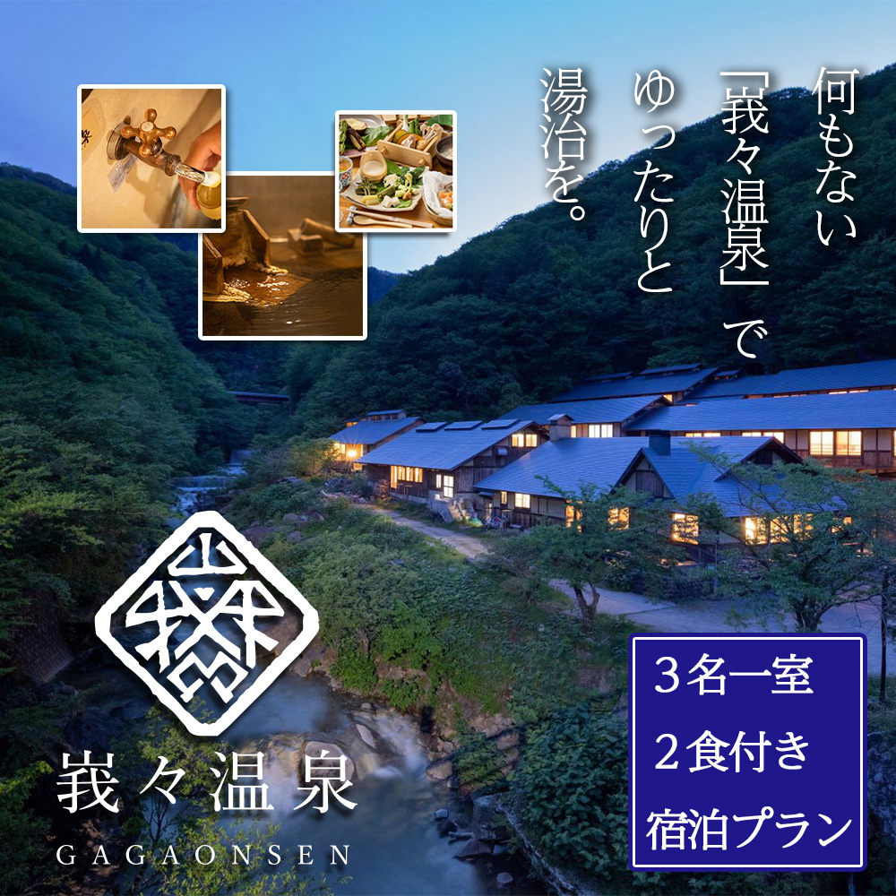【日本三大胃腸病の名湯】峩々温泉　3名一室2食付き宿泊プラン　【04324-0287】