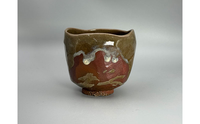 虫明焼 灰釉ヘラ目茶碗(黒井千左 作) 工芸品 食器 茶碗 お茶碗