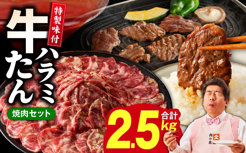 G1805 牛タン＆牛ハラミ 総量 2.5kg 焼肉セット【成型牛たん ハラミ 牛肉 焼肉用 薄切り 訳あり サイズ不揃い】