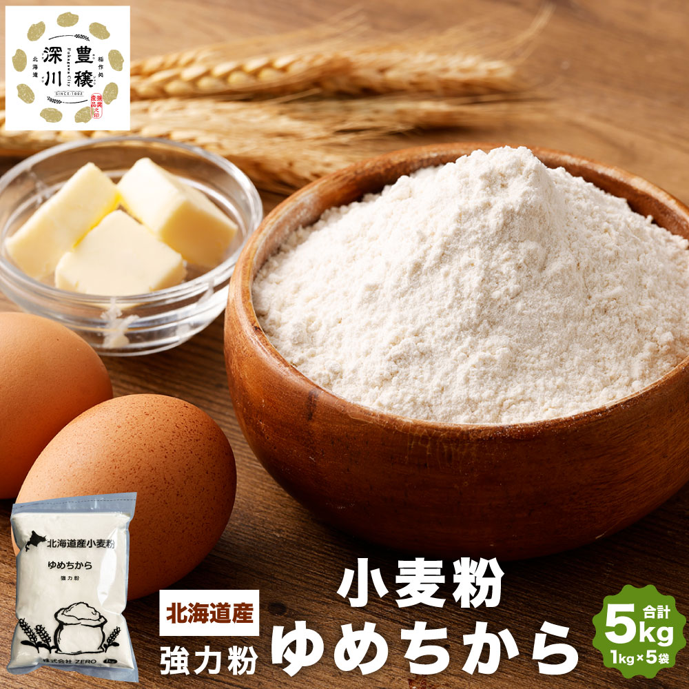 北海道産 ゆめちから 合計 5kg (1kg×5袋) 国産 小麦粉 強力粉 強力小麦粉 パン パン作り 冷凍パン生地 製パン材料 製パン 中華麺 生パスタ 麺作り 製麺 タンパク質 北海道 深川市 送料無料