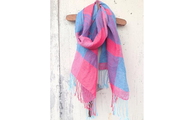 ito to iro 手染め・手織り仕上げ　「ストール」ブルー×レッド・大チェック ファッション小物 