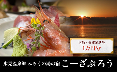 「氷見温泉郷 みろくの湯の宿 こーざぶろう」宿泊・食事補助券1万円分  《富山県 氷見市 天然温泉 美肌の湯 ご利用 補助券 10000円分 旅行券 温泉 宿泊券 宿泊 旅行クーポン ギフト券 商品券 食事券 食事補助券 優待券 宿泊補助券 温泉利用券 チケット クーポン 海鮮》