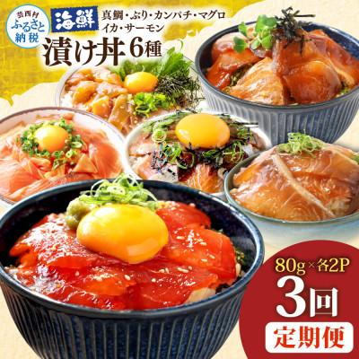 ふるさと納税 芸西村 【毎月定期便】海鮮漬け丼6種(真鯛・ブリ・カンパチ・マグロ・サーモン・イカ)各2P【t293】全3回