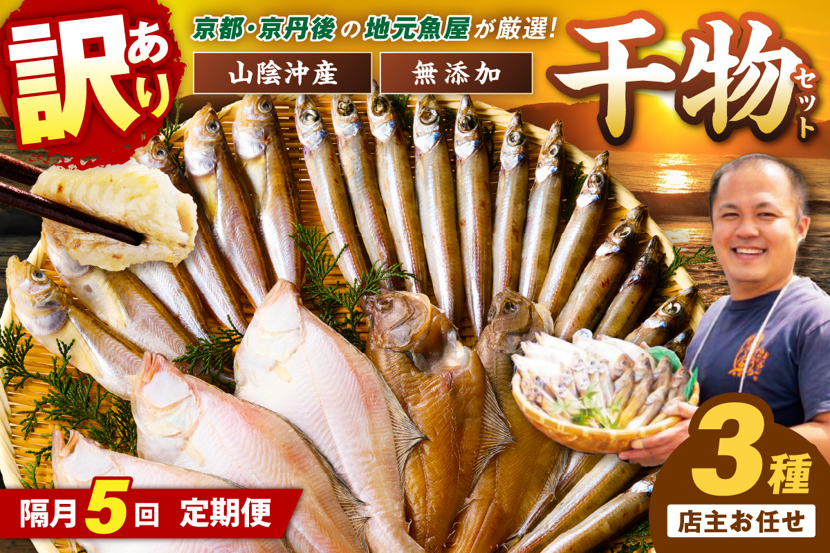 <定期便・隔月5回>京丹後の地元魚屋が作ったお任せ干物セット（冷凍）