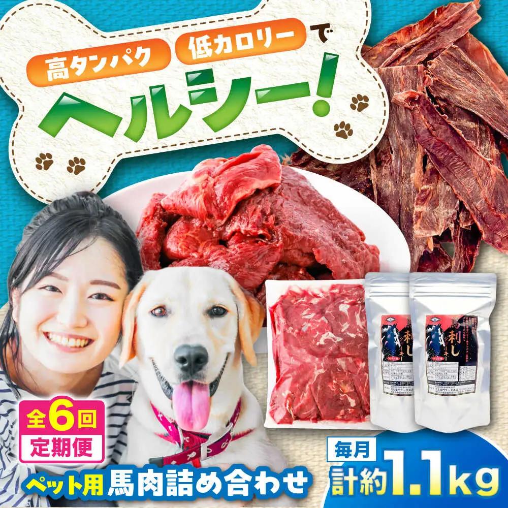 【全6回定期便】詰め合わせ 国内加工 ペット用 馬肉 切り落とし 約1kg ペット用 馬刺しジャーキー 約100g BHCY067