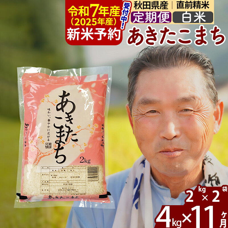 【ふるさと納税】※令和7年産 新米予約※《定期便11ヶ月》秋田県産 あきたこまち 4kg【白米】(2kg小分け袋) 2025年産 お届け時期選べる お届け周期調整可能 隔月に調整OK お米 おおもり