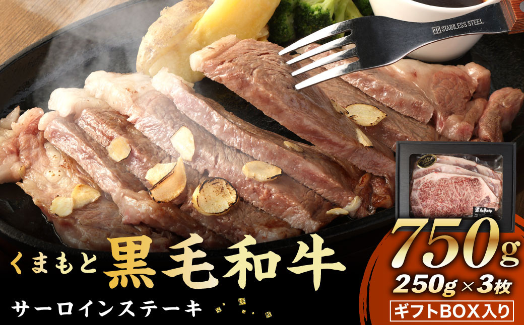 
くまもと黒毛和牛 サーロインステーキ 750g（250g×3）ギフトBOX入り 牛肉 ステーキ 国産
