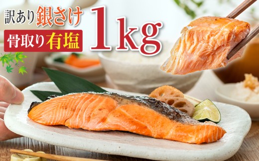 訳あり 骨取り 銀鮭 【 有塩 】 約1kg 鮭 塩銀鮭 わけあり銀鮭 銀さけ さけ 鮭 しゃけ サーモン 切身 切り身 冷凍 冷凍食品 大容量 海鮮 家庭用 おかず おつまみ 惣菜 弁当 不揃い 規格外 傷 焼き魚 新鮮 魚介 魚貝 塩 お取り寄せ ムニエル 贈答 ギフト 長期保存 お取り寄せ 10000円 ふるさと納税 ふるさと納税鮭 送料無料 千葉県 銚子市 飯田商店