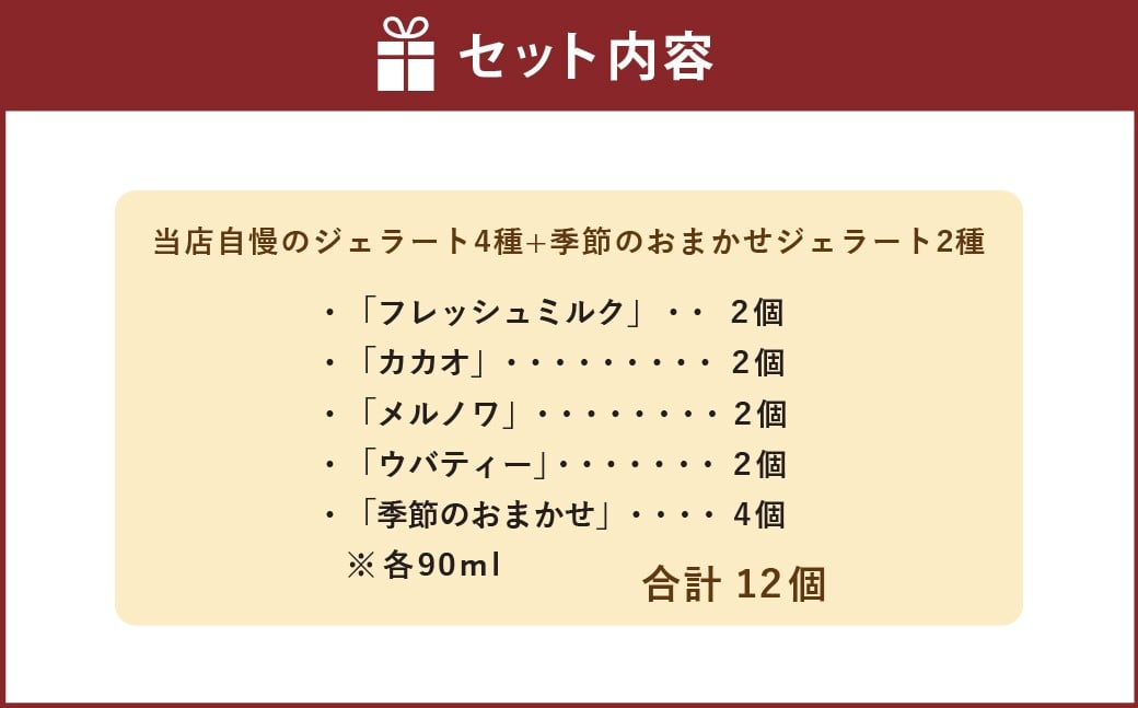 当店自慢のジェラート4種＋季節のおまかせジェラート2種 2セット