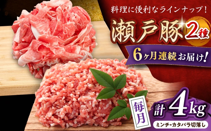 
            【全6回定期便】 瀬戸豚 豚肉2種セット(ミンチ＋カタバラ切り落とし) 計4kg / 豚肉 小分け ミンチ 切り落とし / 瀬戸市 / 関屋精肉店 [BBBQ193]
          