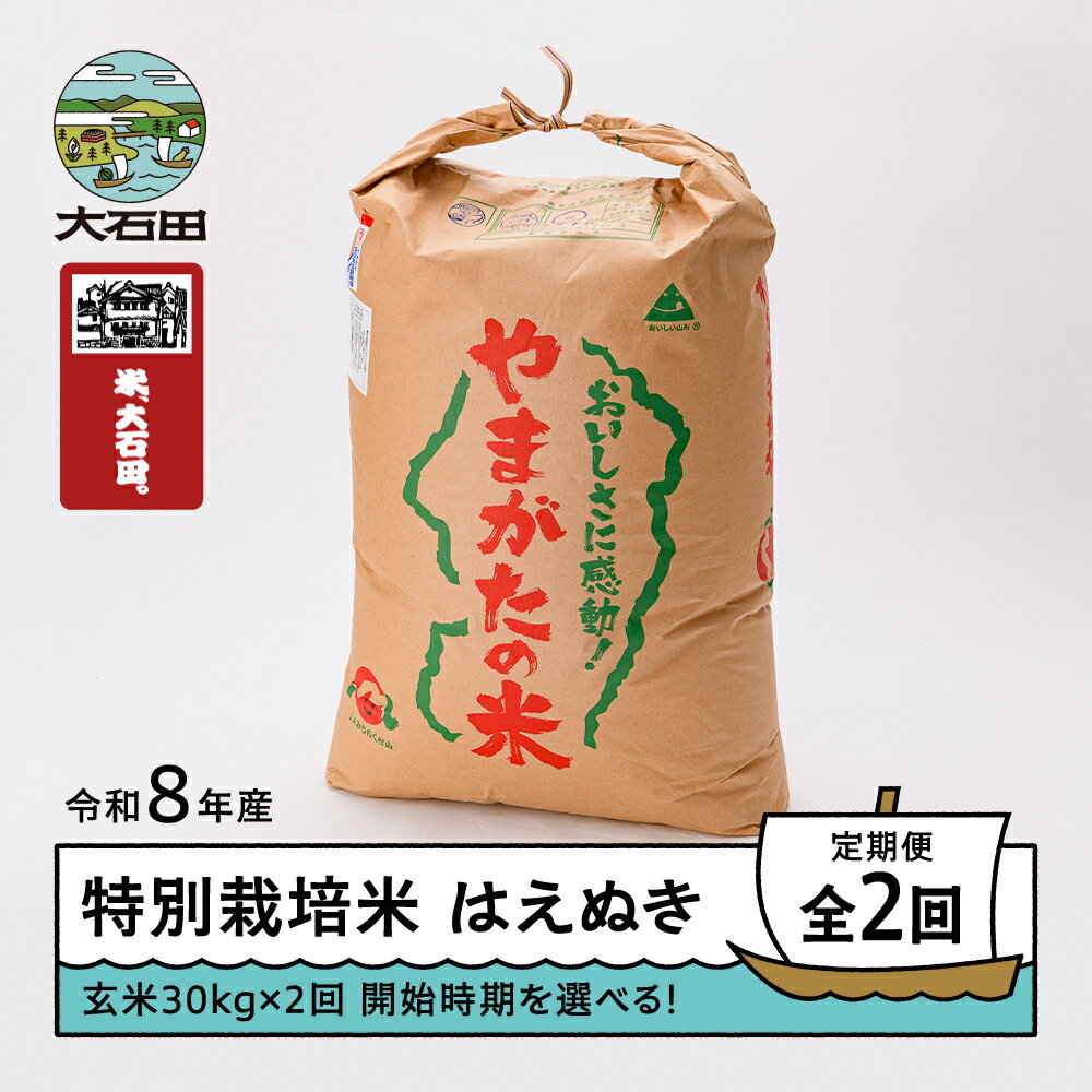 【ふるさと納税】 【先行予約】 玄米2回定期便 新米 米 はえぬき 30kg×2回 玄米 令和8年産 特別栽培米 ※沖縄・離島への配送不可 ja-hagxb30x2-tkk