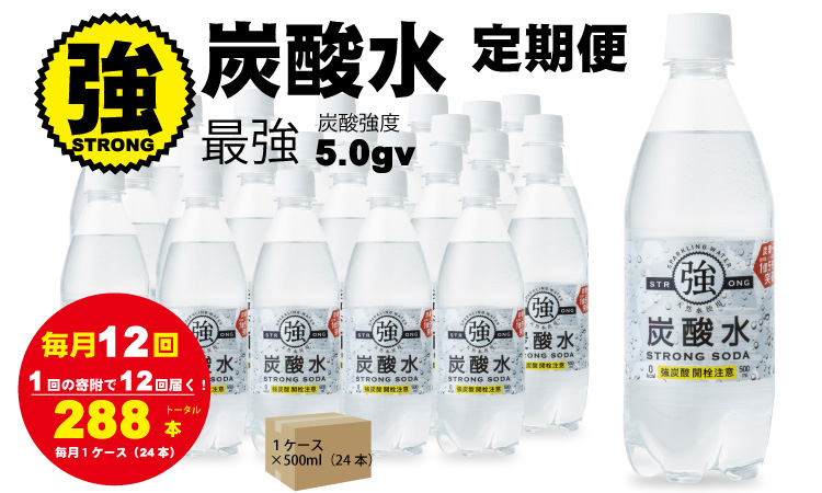 【定期便】（12ヶ月連続お届け）強炭酸水（500ml）１ケース（24本入り）×12回