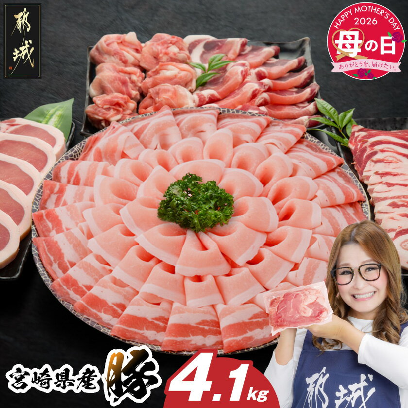 【ふるさと納税】【母の日】宮崎県産豚わくわく4.1kgセット(真空)≪5月7日〜10日お届け≫ - 豚肉 4.1kg ロース とんかつ 焼肉 切り落とし等 宮崎県産豚 母の日 ギフト プレゼント 贈答用 送料無料 AC-8403-s-MG【宮崎県都城市】