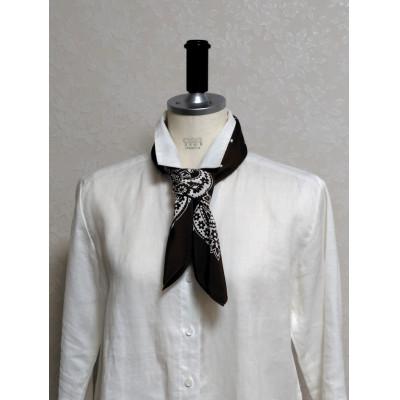 ふるさと納税 長浜市 浜ちりめんシルク100%の洗濯機でも洗えるシルクスカーフ(70×70)Brown-ペイズリー柄 |  | 03