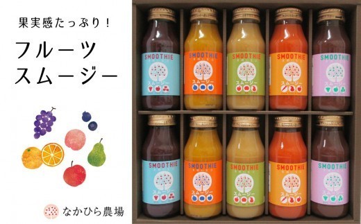 NH01　国産果汁 フルーツスムージーセット（180ml×10本） // 長野県 南信州 ストレートスムージー 無加糖 無塩 香料不使用 着色料不使用 保存料不使用 農水大臣賞 天皇杯