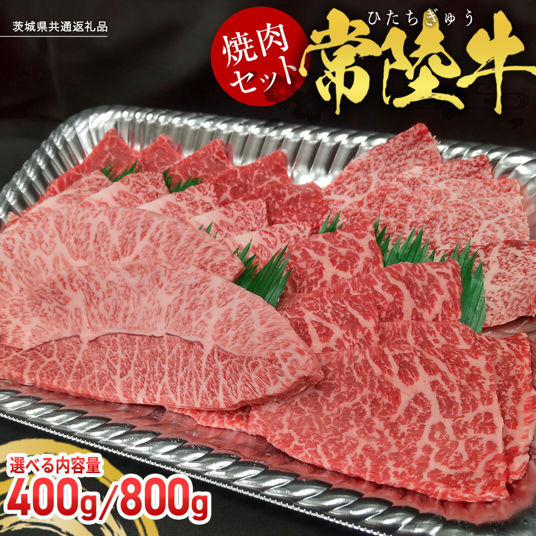 【ふるさと納税】 ＼ 選べる内容量 ／【常陸牛】焼肉セット 400g 800g (茨城県共通返礼品) 国産 牛肉 肉 お肉 焼き肉 バーベキュー BBQ カメノコ サンカクバラ ミスジ イチボ ササミ ザブトン シンシン カイノミ ボンジョー タテバラ 三角バラ サイコロステーキ サーロイン