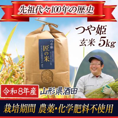 ふるさと納税 酒田市 【栽培期間中農薬不使用】つや姫 玄米5kg 大粒LLサイズ以上厳選  令和8年産