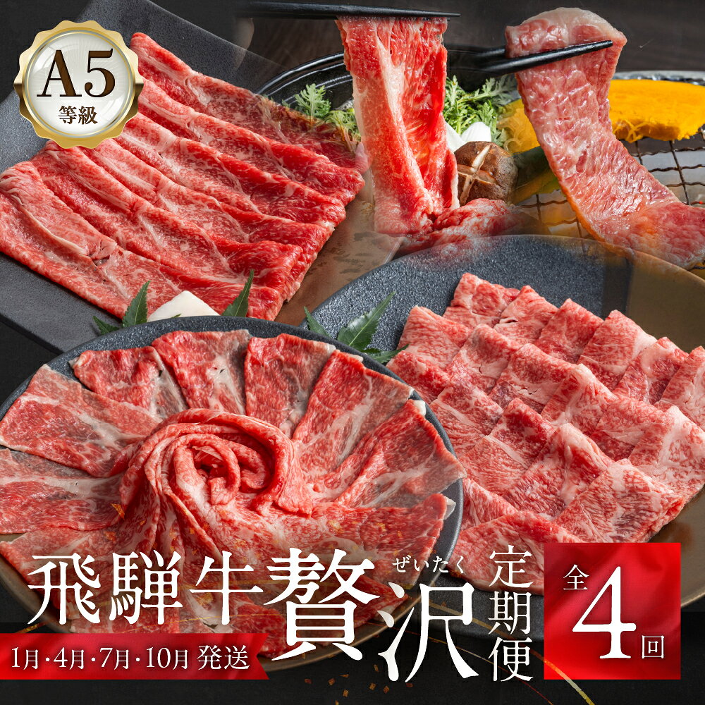 【ふるさと納税】A5等級 飛騨牛 定期便 4回 (焼肉 しゃぶしゃぶ すき焼き) 【1月・4月・7月・10月発送】飛騨牛 牛肉 肉 すき焼き しゃぶしゃぶ すき焼き 国産 厳選 定期便 人気 岩ト屋 HF104