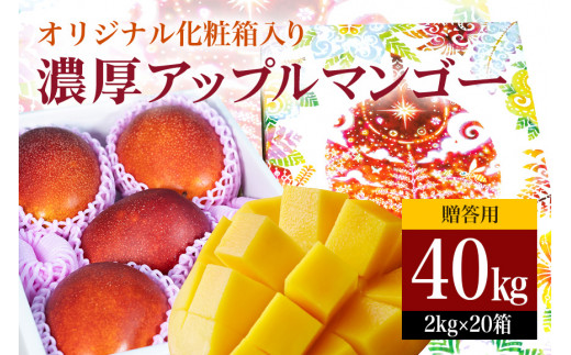 【 先行予約 2027年 発送】 沖縄県 糸満産 の「 濃厚 アップルマンゴー 」40kg ( 2kg × 20箱 ) マンゴー 大容量 贈答用 化粧箱入り 完熟マンゴー ギフト 贈答品 贈答 贈り物 お中元 夏ギフト 大量 お配り用 ゆいぐくるマンゴー沖縄 産地直送 糸満市