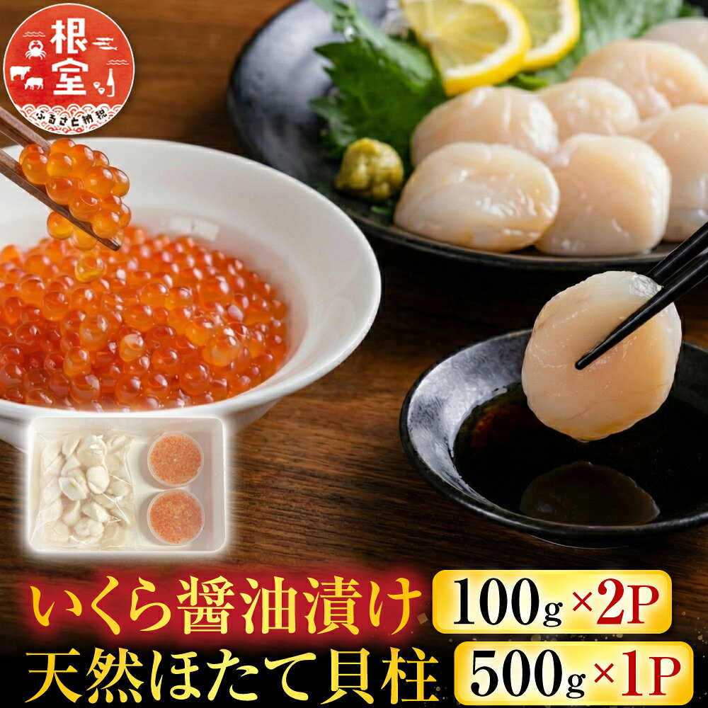 【ふるさと納税】 いくら醤油漬け 100g × 2P、ほたて貝柱 500g × 1P ホタテ ほたて 帆立 帆立貝柱 ホタテ貝柱 貝柱 イクラ 醤油 醤油漬 魚卵 鮭卵 お取り寄せ グルメ 海鮮 北海道 根室市 ふるさと納税 C-36041