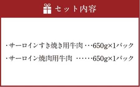 博多和牛のサーロインすき焼き用 （約650g） と焼肉用 （約650g）の詰め合わせ 計約1,300g 博多和牛 和牛 国産牛 黒毛和牛 黒毛和種 牛肉 サーロイン サーロイン肉 お肉 肉 すき焼き用