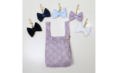 〈Chaleur シャルール〉Ribbon marcheレース【S】サイズ ファッション かばん トートバッグ 手提げ  S ライトブルー