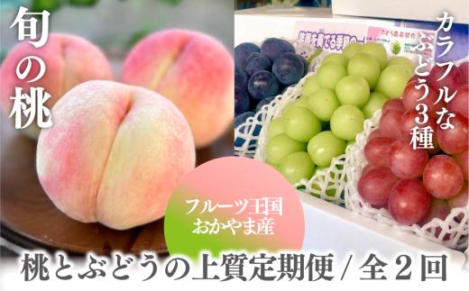 KF-T050-02【きよとうファーム】旬の大玉桃３玉と上質なぶどう３種３房入の２回便(定期便)(岡山県産)