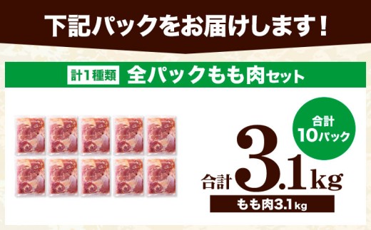 【3ヶ月定期便】鶏肉 うまみ鶏 全パックもも肉セット(計1種類) 計3.1kg 若鶏 冷凍 小分け《お申込み翌月から出荷》